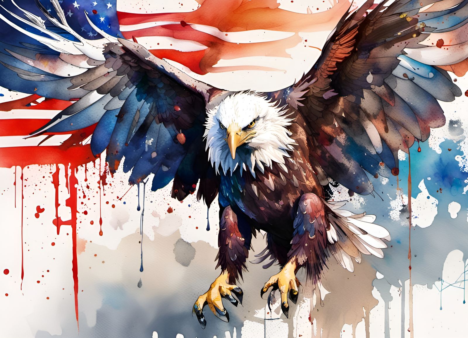 Bald Eagle in Flight: Watercolor Splash Art