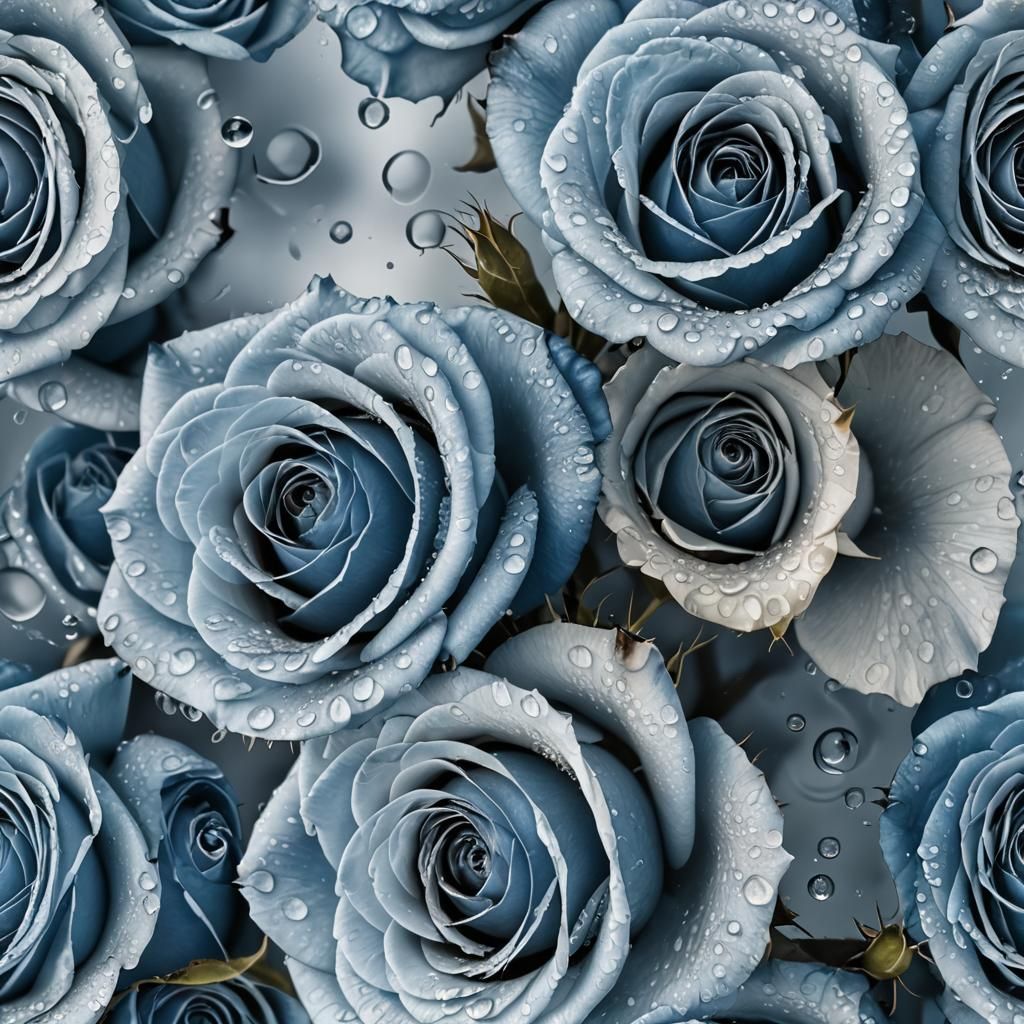 Blue Tinted Roses with Water Droplets