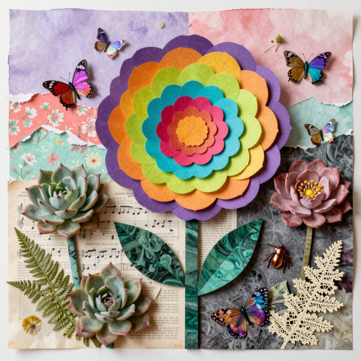 Impossible Garden Collage with Oversized Flowers