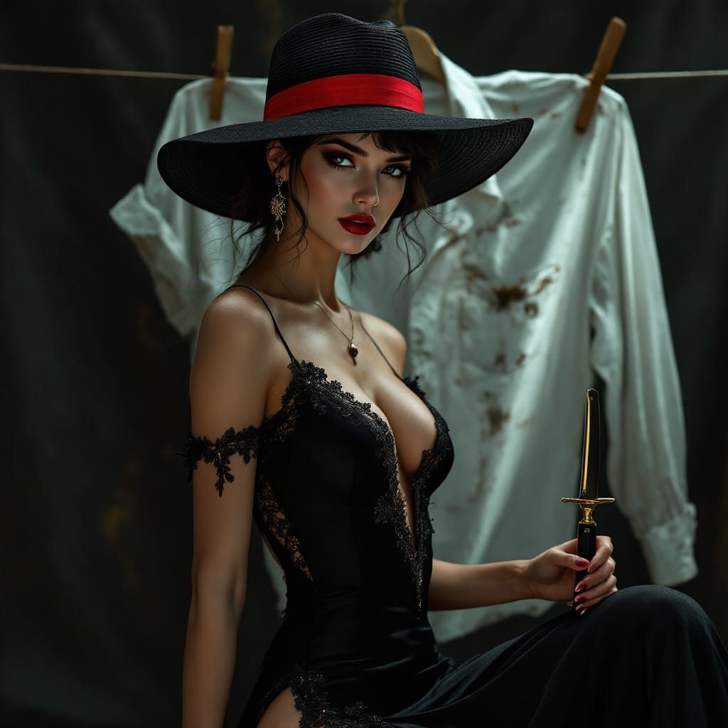 Elegant Woman with Razor in Ash Thorp Style