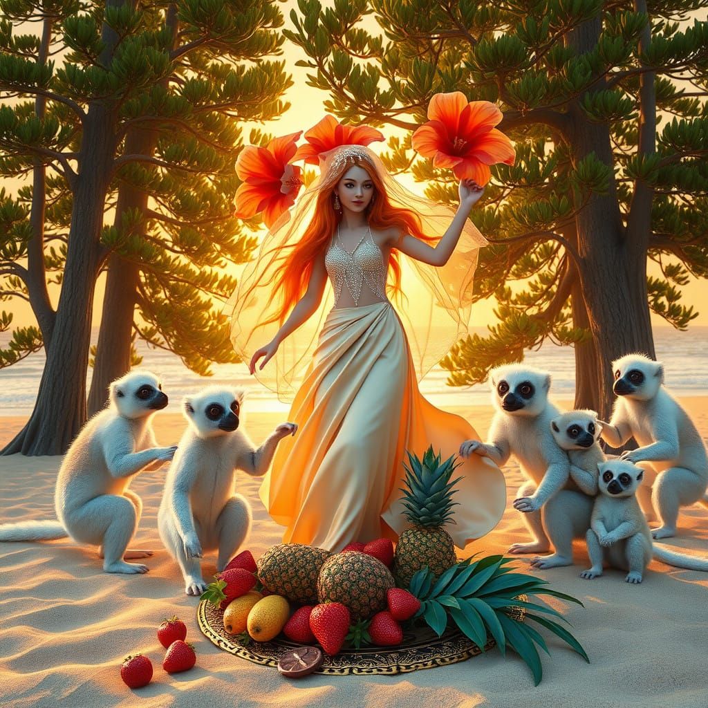 Whimsical Hibiscus Flower Princess in Tropical Paradise