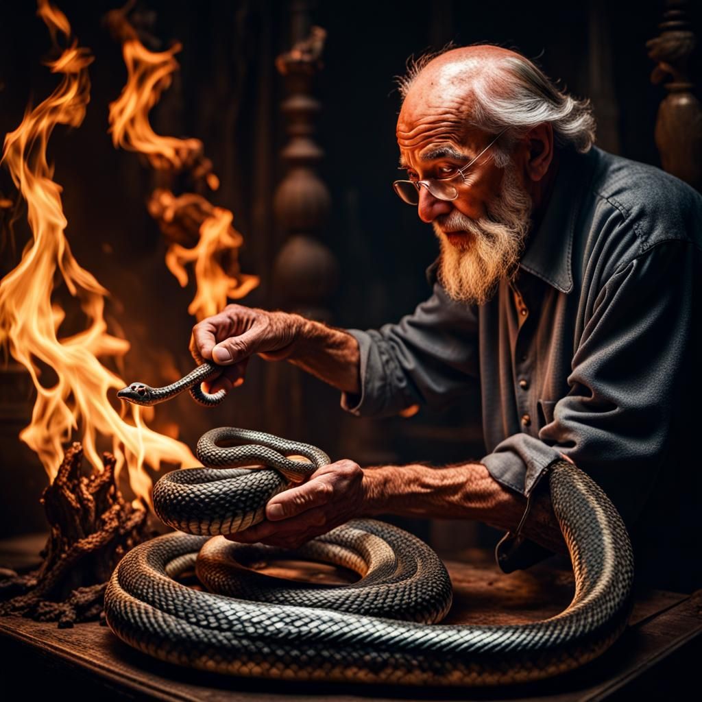 Old Man Rescues Snake From Fire