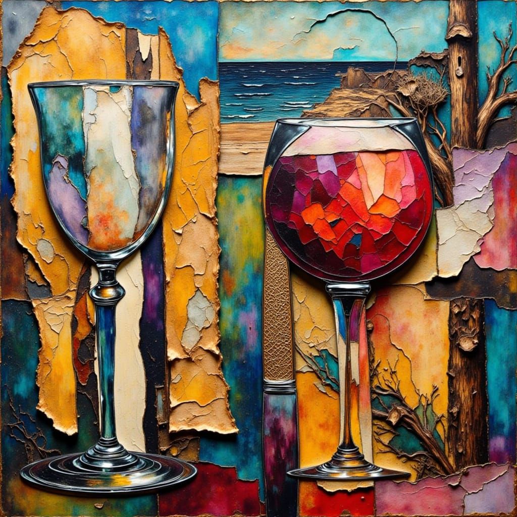 Vibrant Mixed Media Collage Art with Textures