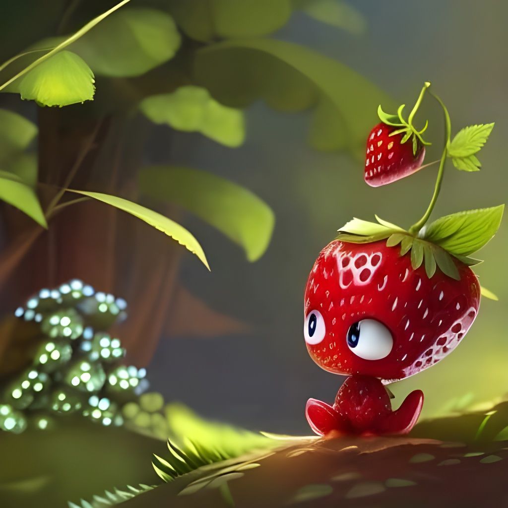 Anthropomorphic Strawberry Character in Digital Art Style