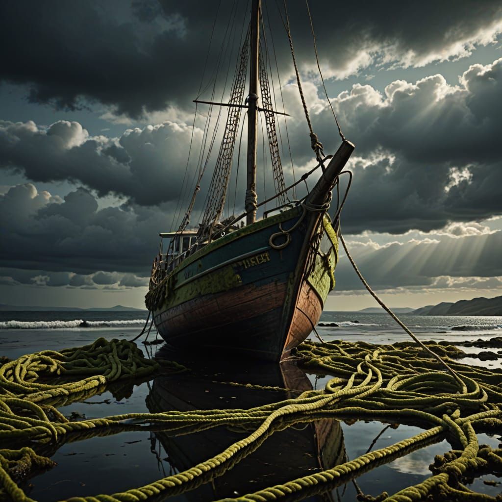 Title: Old Sailboat at Anchor