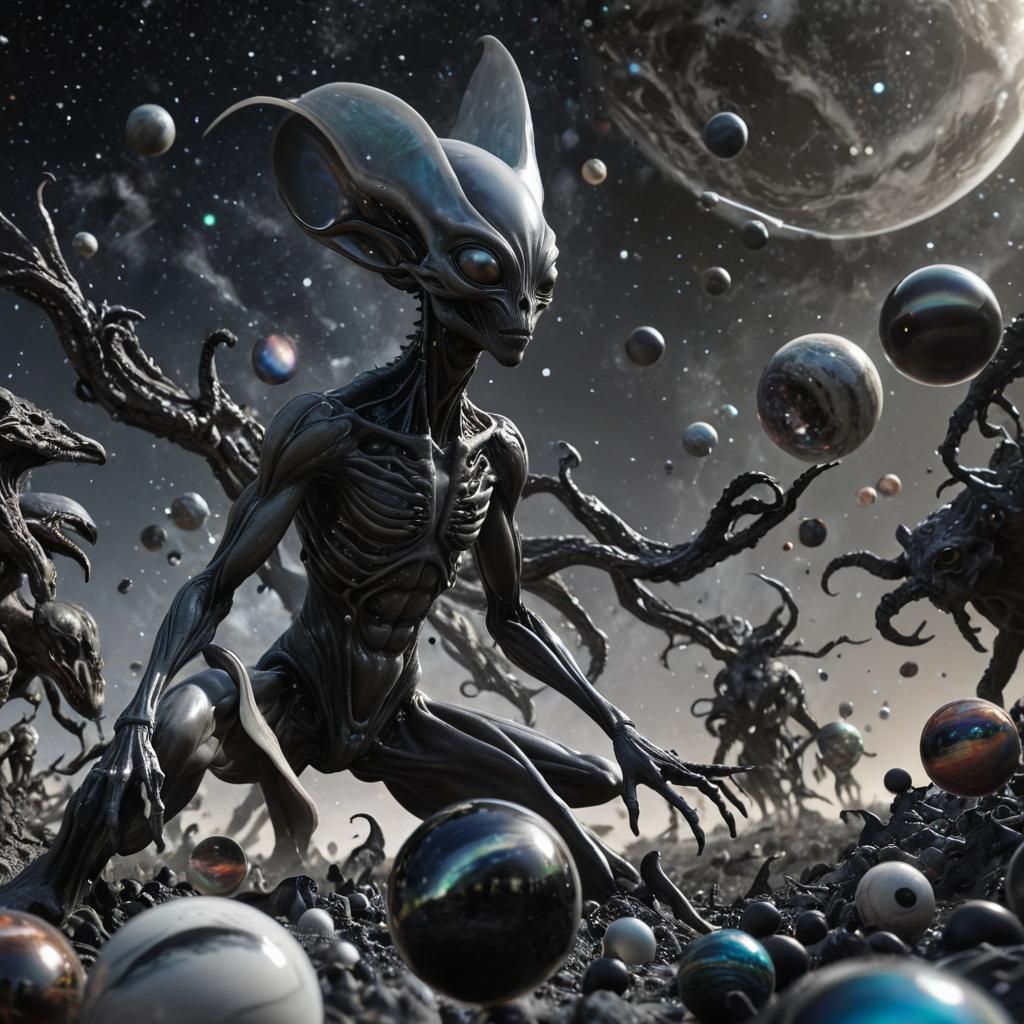 Striking Alien in Black and White Fantasy World