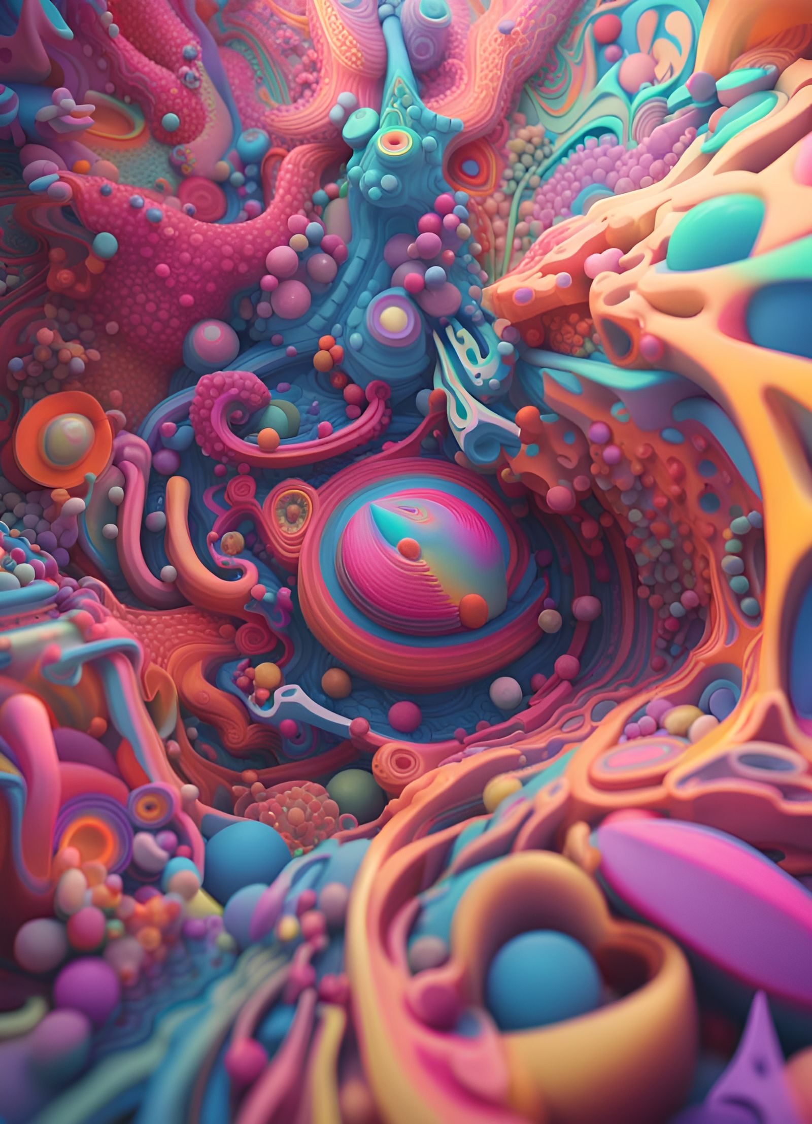 Psychedelic 3D Fractal Interior Design in Pastel Colors