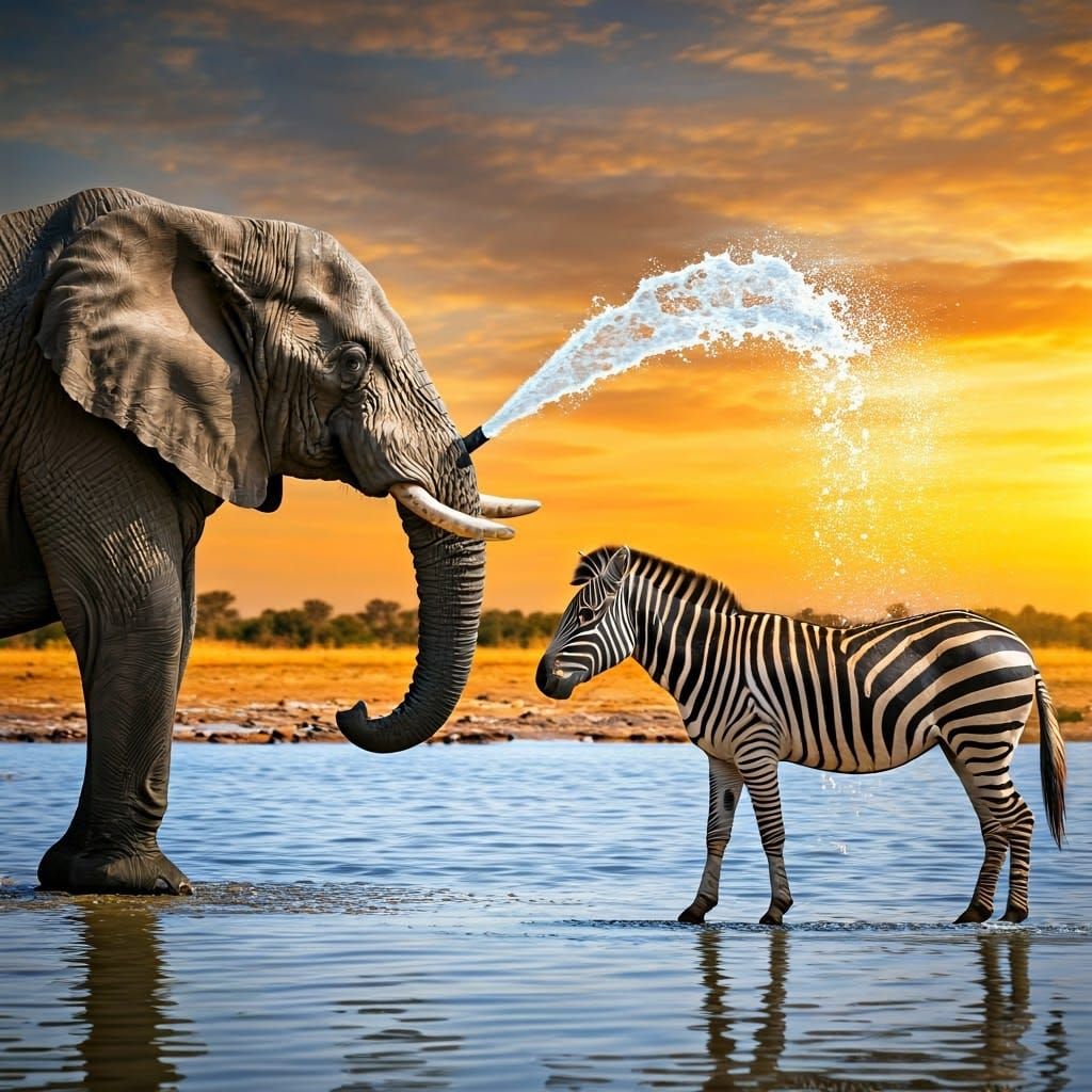 Vibrant Waterhole Oasis in Hyperrealistic Detail