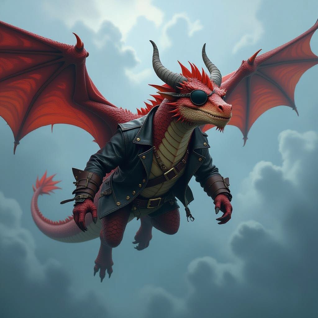 Pirate Dragon Soaring Through Stormy Skies