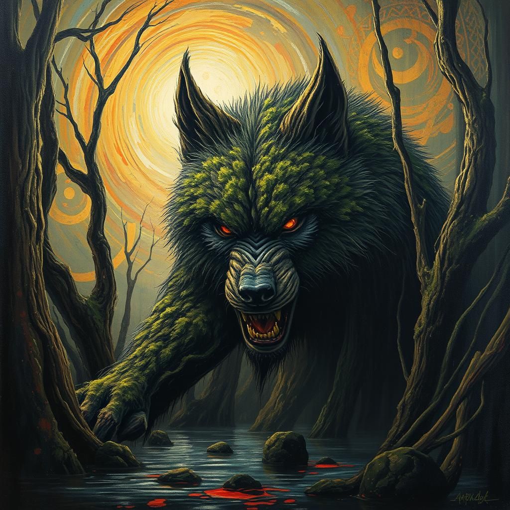 Swamp Werewolf in Surrealist Impasto Style