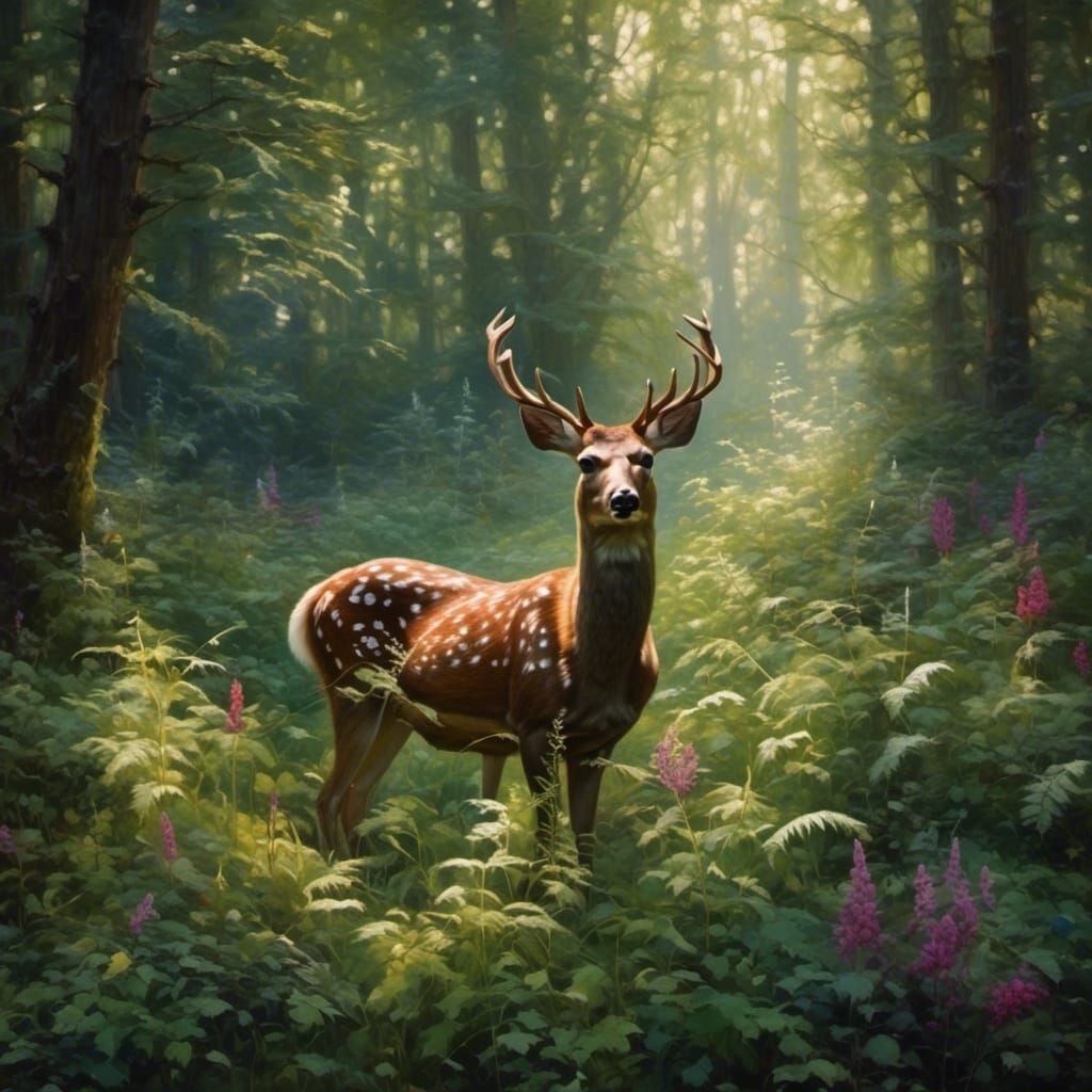 Sunlit Deer in Forest Glade