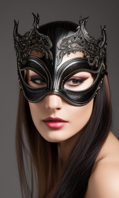 Woman in Engraved Mask: Photorealistic Studio Shot