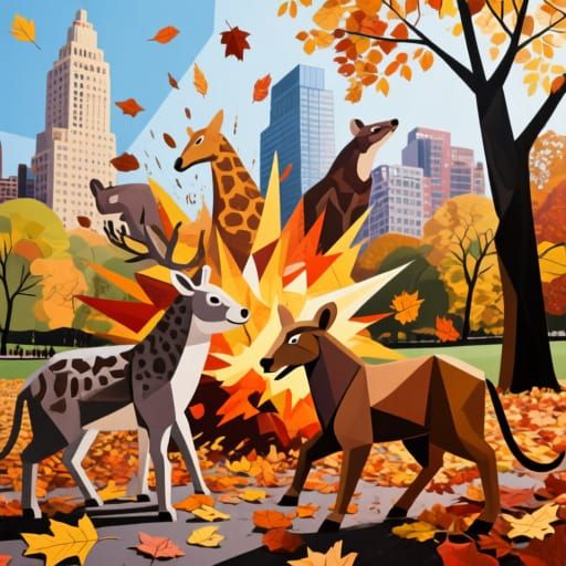 Cubist Animals in Central Park Autumn Explosion