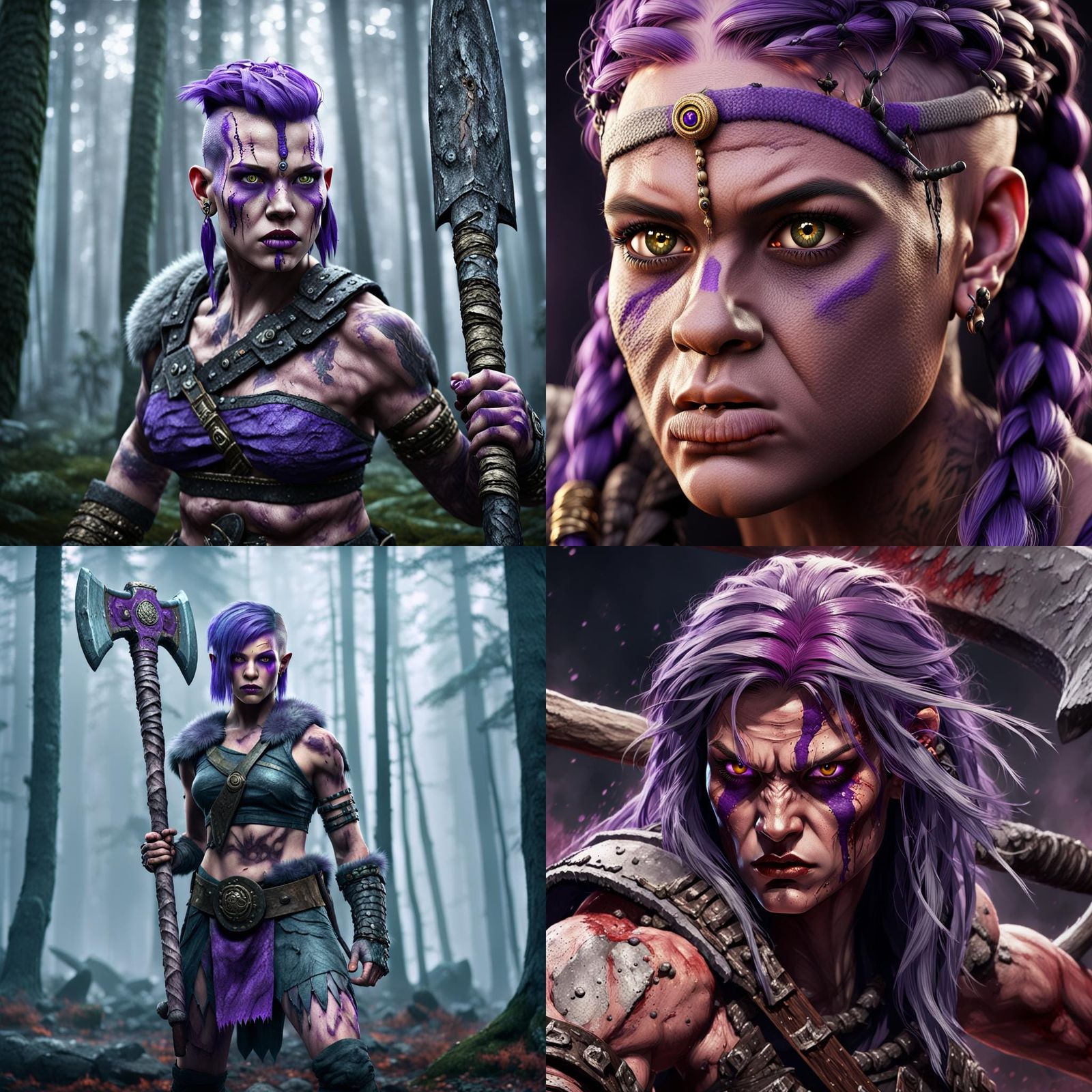 Goliath Barbarian Woman with Purple Hair