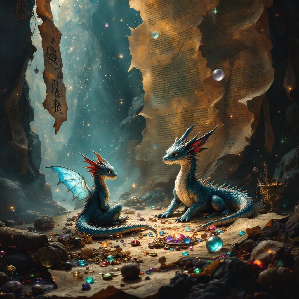 Dragon Contemplates Treasure in Surrealist Octane Render