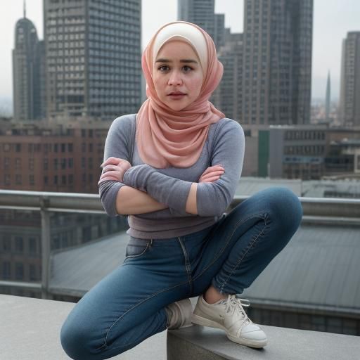 Woman in Hijab and Jeans, Professional Portrait