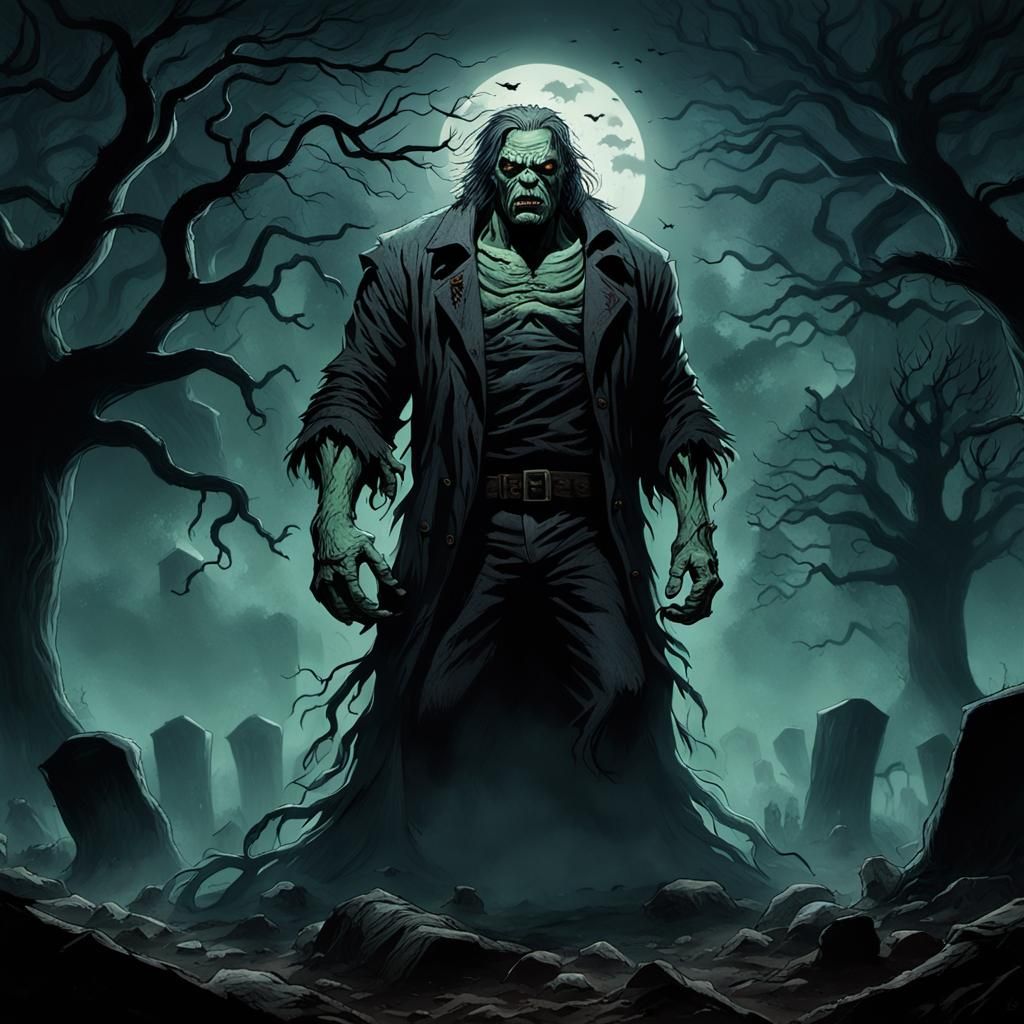 Ominous Zombie Portrait in Dark Fantasy Style