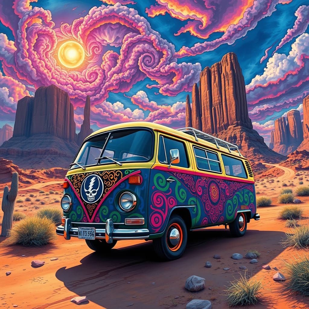 Psychedelic Grateful Dead Bus in Desert Canyon