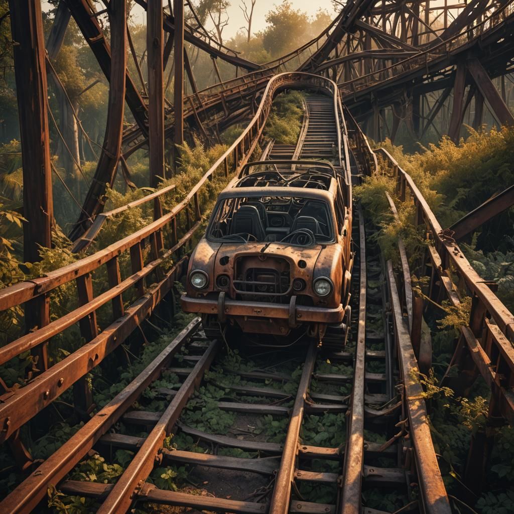 Eerie Roller Coaster at Dusk in Hyper-Realistic Digital Art