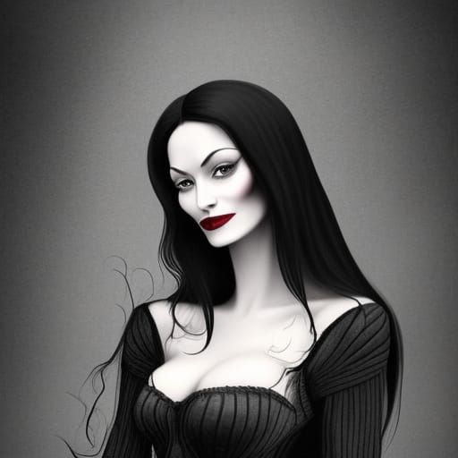 Beautiful Morticia Addams Portrait in Detailed Matte Paintin...