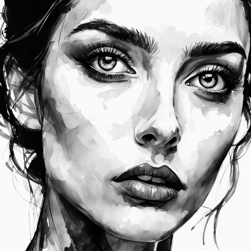 Hyperrealistic Ink Portrait of a Serene Woman
