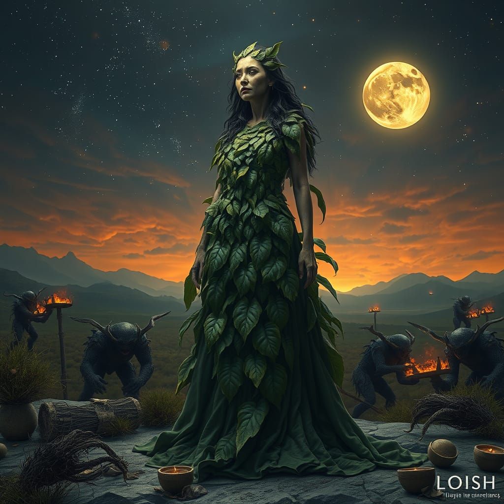 Mother Earth in Despair Under a Haunting Night Sky