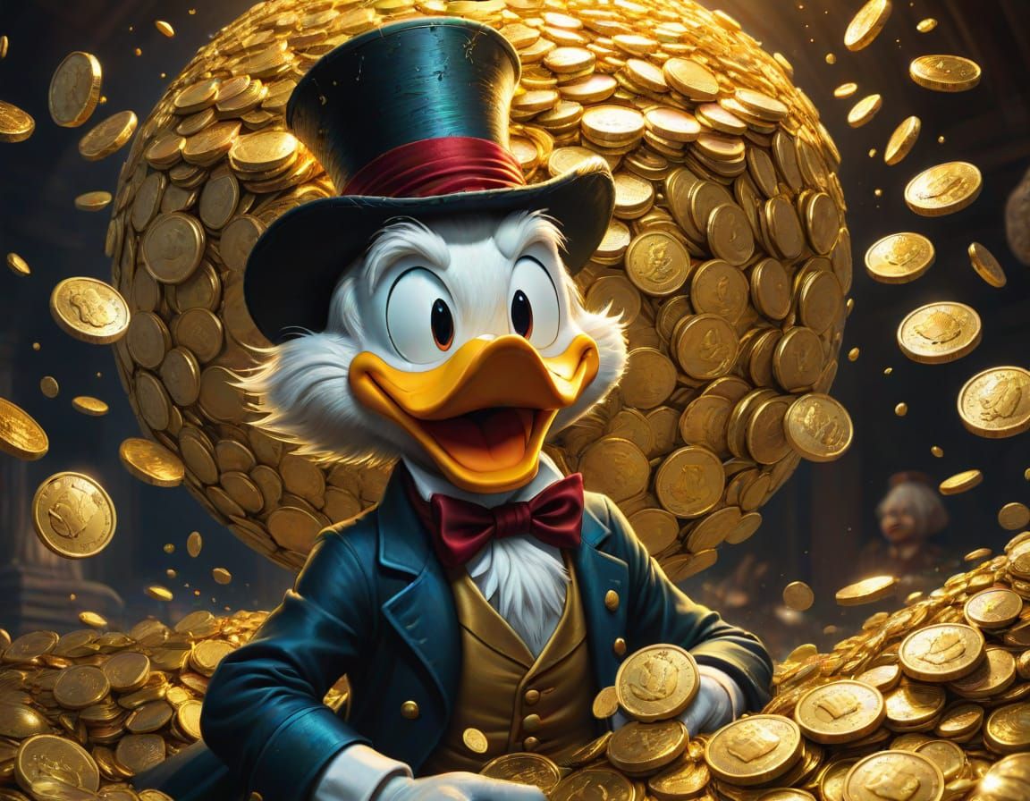 Scrooge McDuck Swimming in Gold Coins