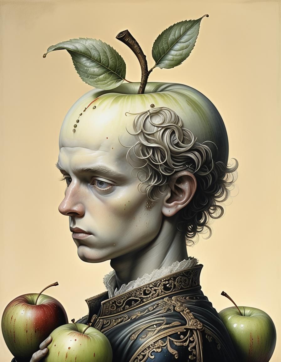 Apple Head Boy: Intricate Surrealist Portrait