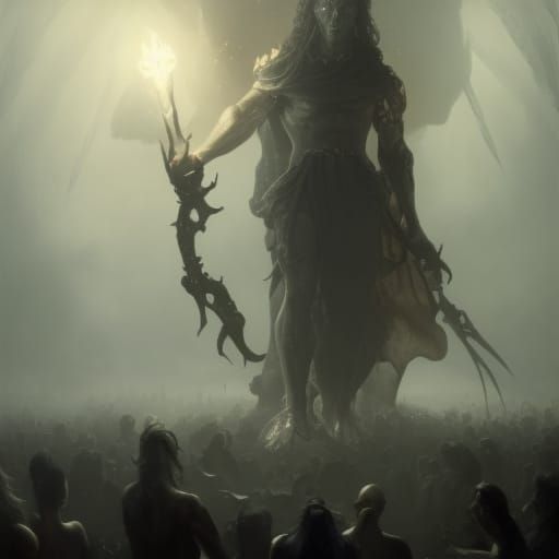 God of Corruption with Enslaved Followers