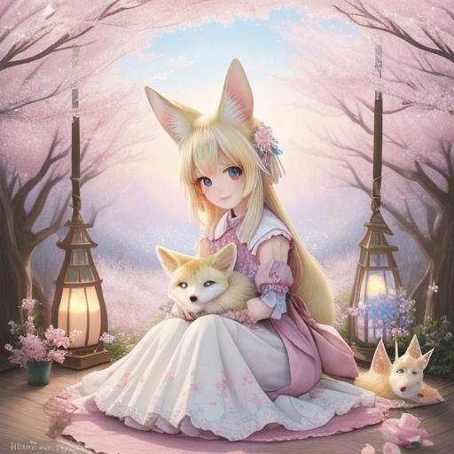 Cute Fennec Girl in Kawaii Anime Art Style