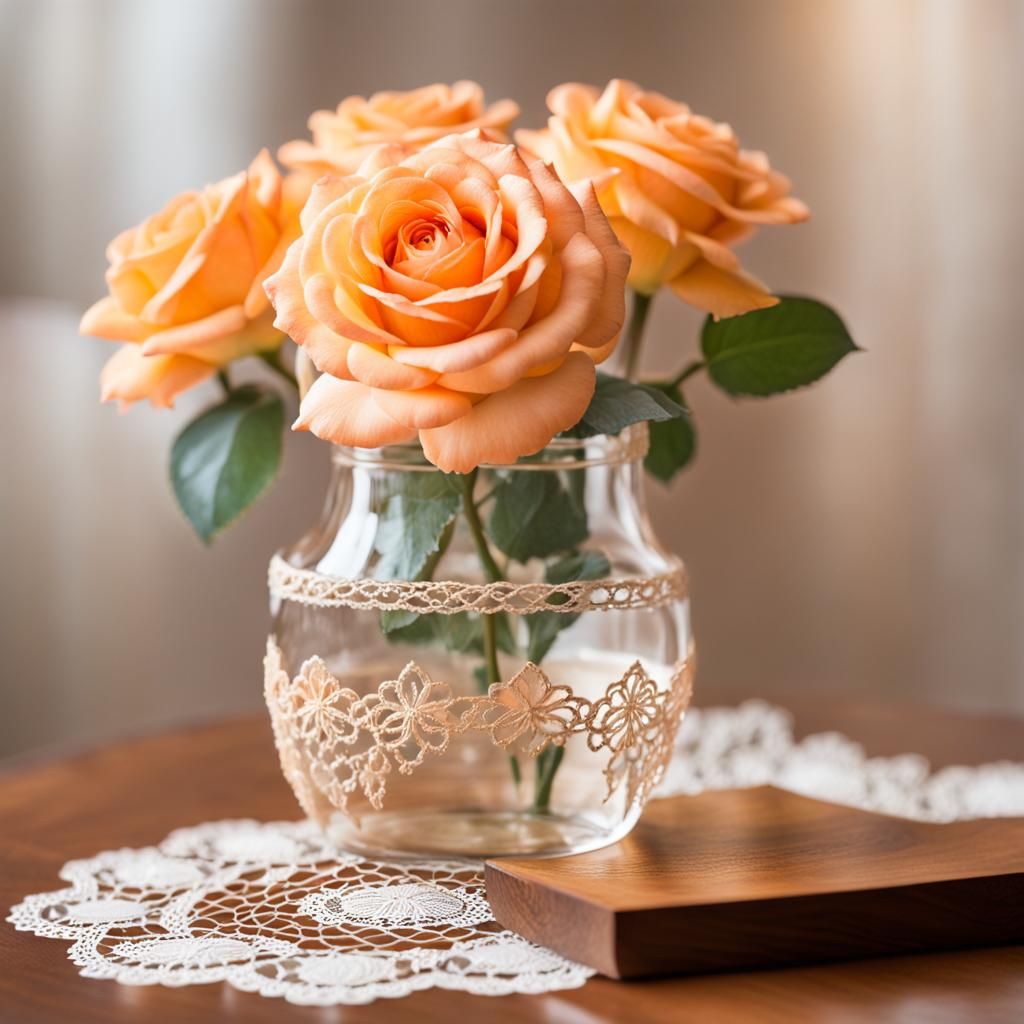 Apricot Rose in Vase: Watercolor Photography