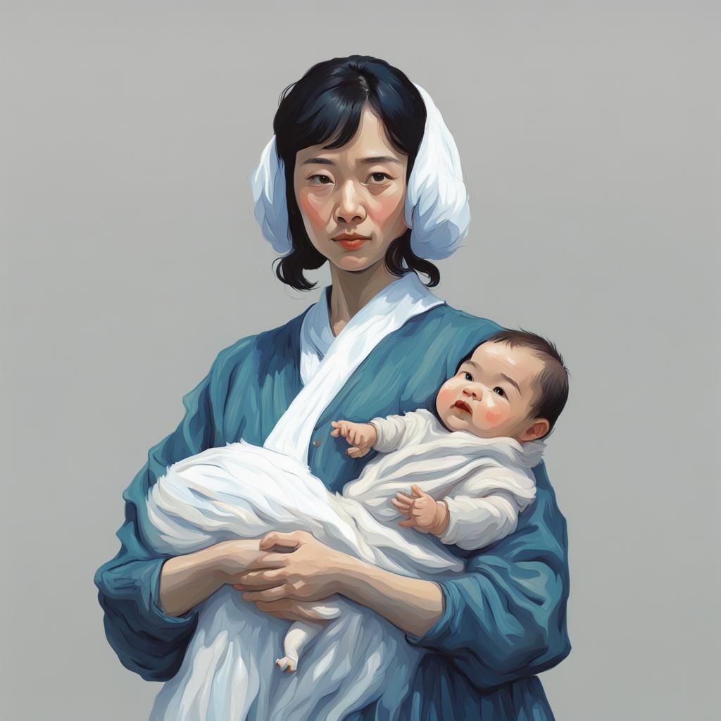 Mother and Child in Van Gogh Ghibli Style