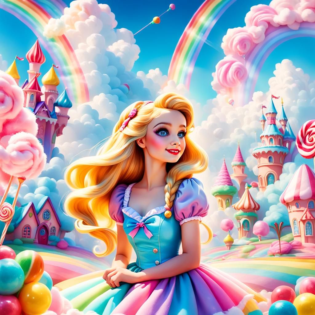 Rapunzel Pin-Up in Candy Land with Rainbows