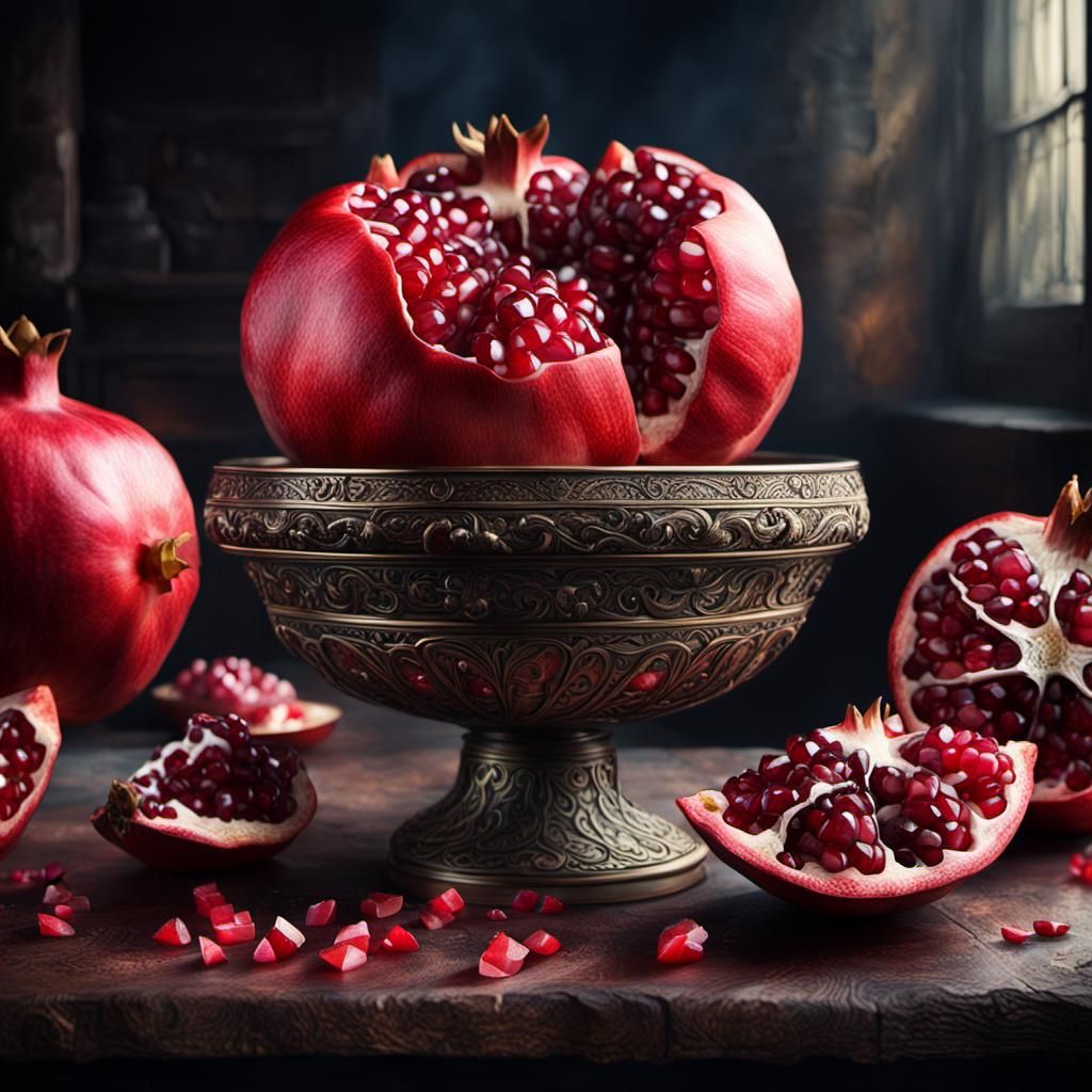 Dramatic Still Life with Pomegranate Digital Painting