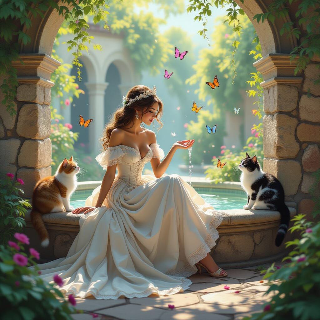 Princess in Sun-Dappled Whimsical Garden