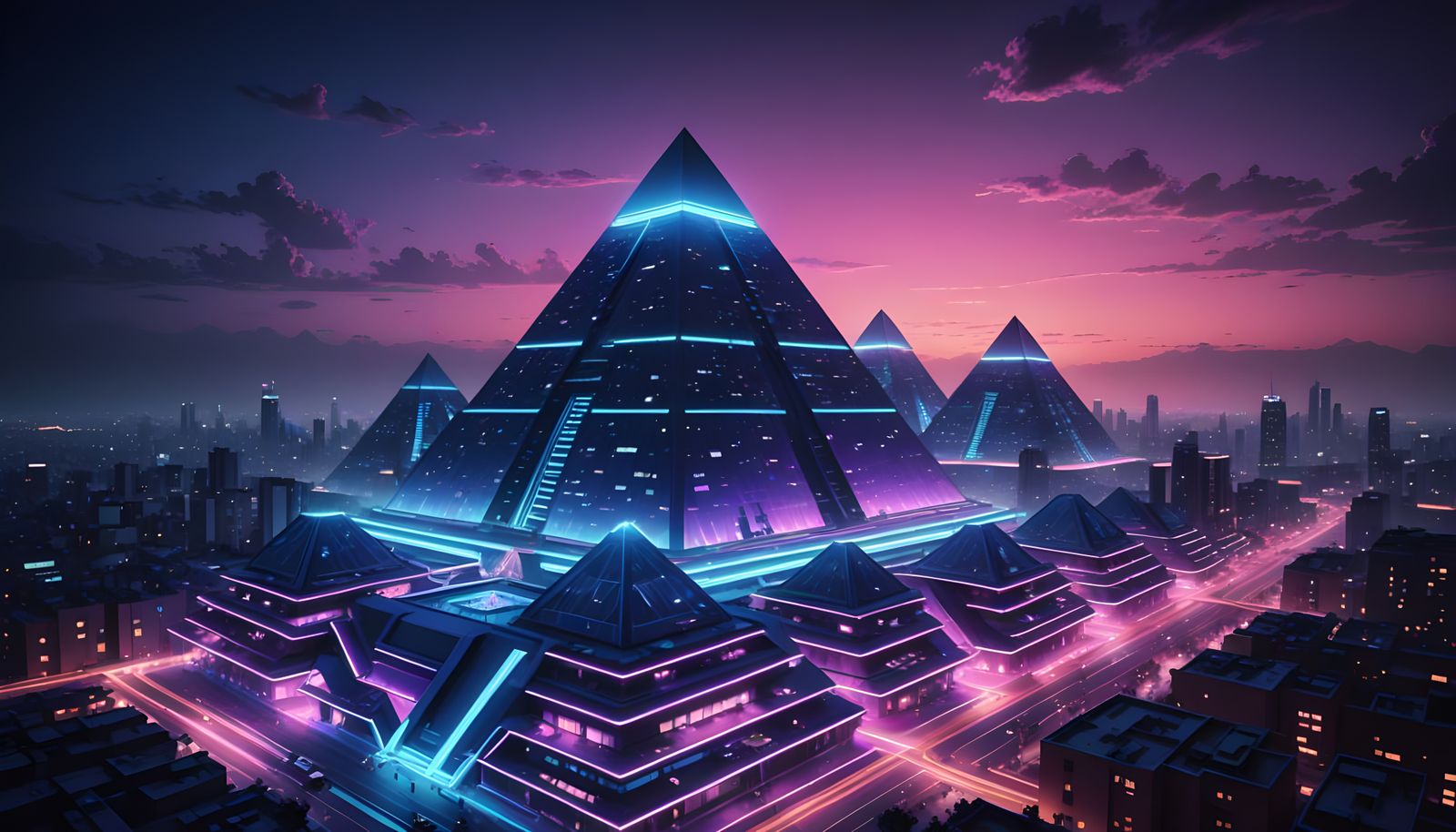 Futuristic Pyramid Residential Complex at Night