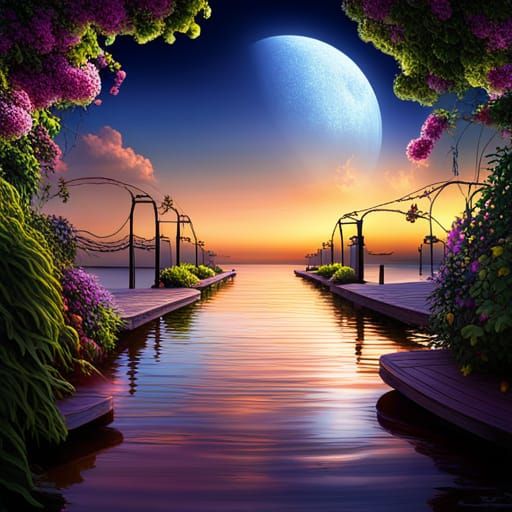 Luminous Garden Pontoon to Moon in Volumetric Art