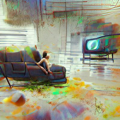 Person Watching TV on Couch, Mixed Media Art