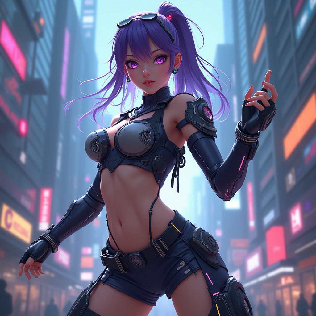 Futuristic Woman in Dystopian Cityscape, 3D Art