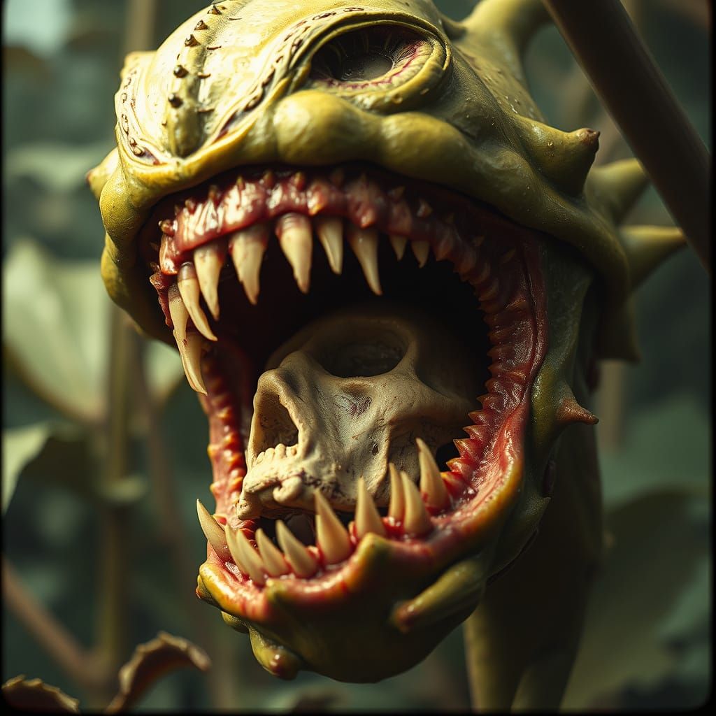 Cinematic Carnivorous Plant with Human Head