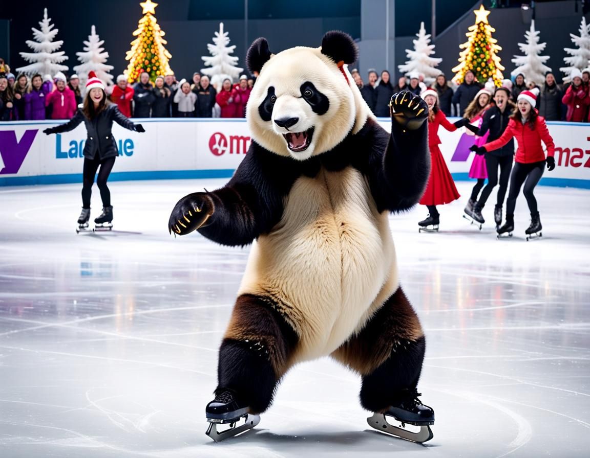 Hilarious Panda Fall on Festive Ice Rink