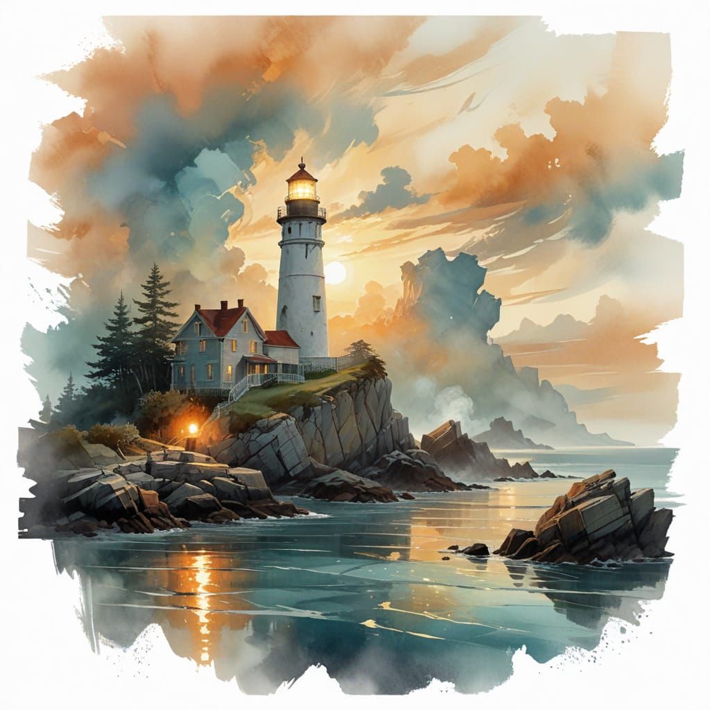 Ancient Lighthouse at Dawn in Impressive Landscape