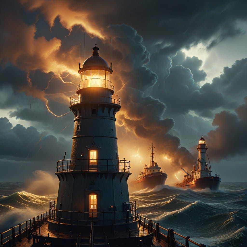 Lighthouse in Stormy Fog: Cinematic Film Still