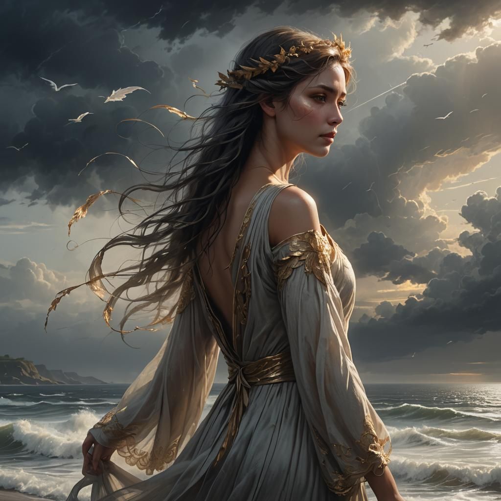 Melancholic Angel at Sea, Dark Fantasy Art