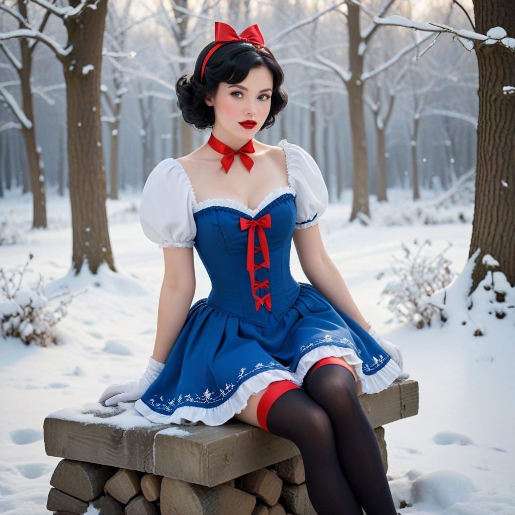 Snow White Pin-Up in Winter Forest