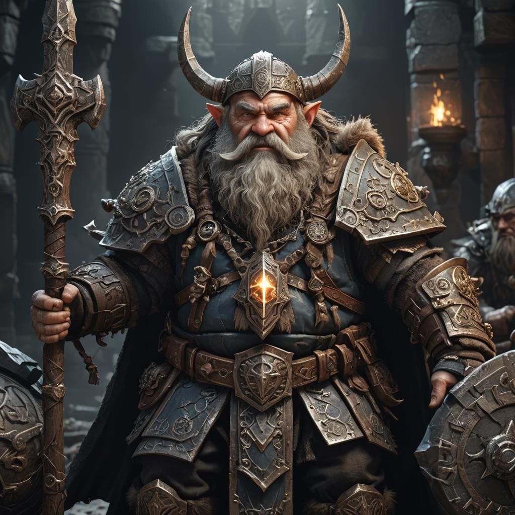 Fantasy Dwarf Warrior with Spiritual Warhammer