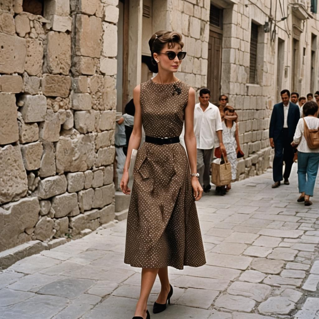 Audrey Hepburn in Greece: Polka Dot Dress