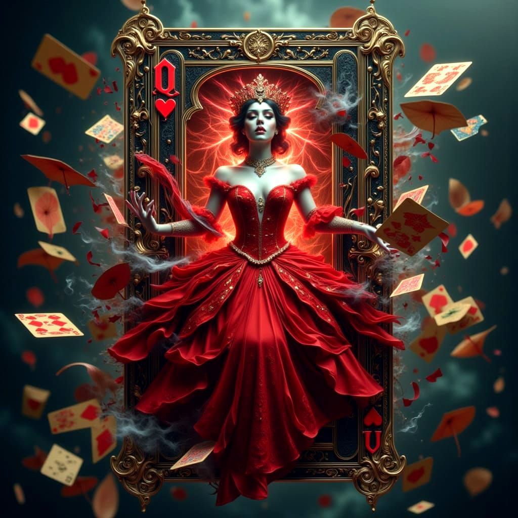Holographic Queen of Hearts in Rococo Style