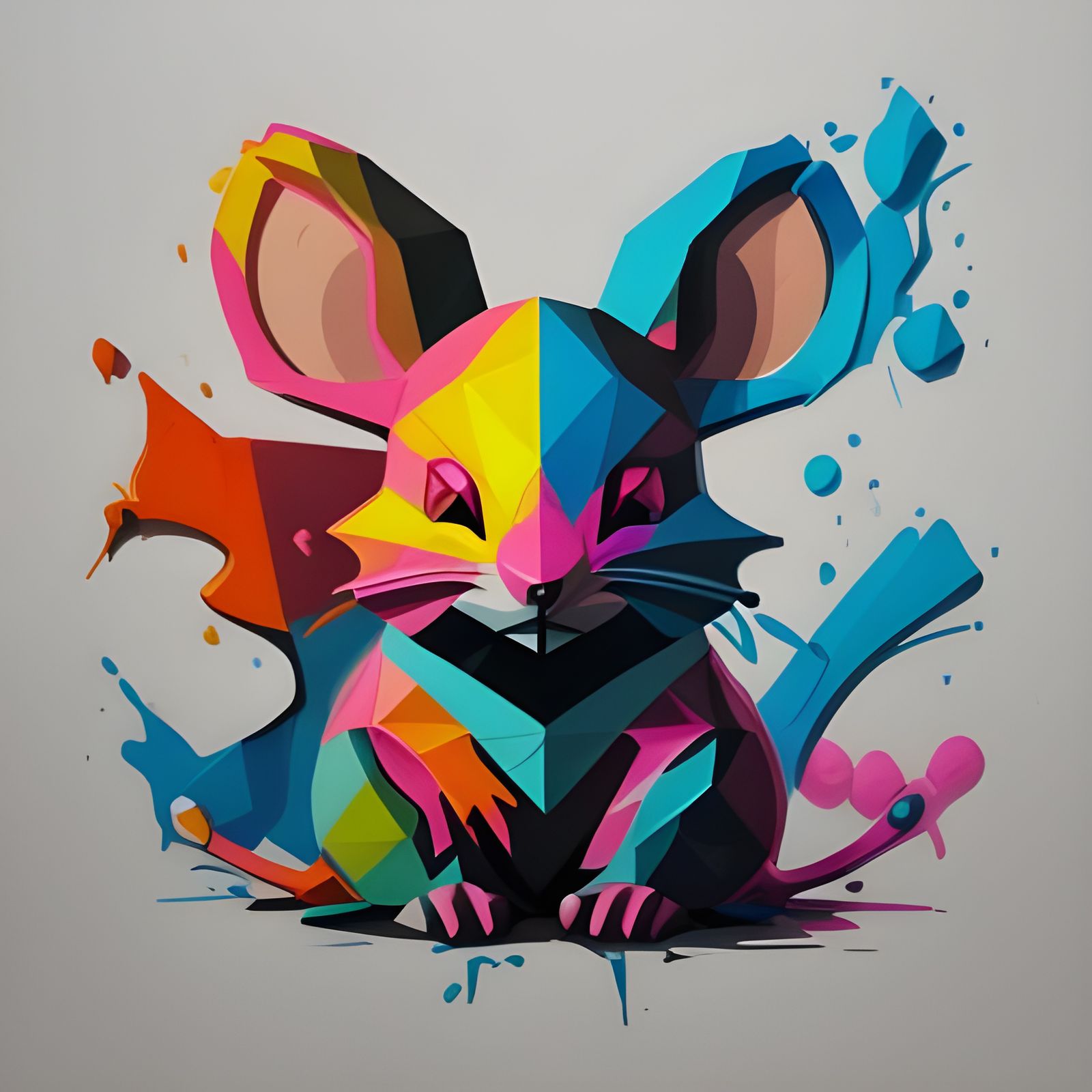 Vibrant Low Poly Mouse in Urban Art Style