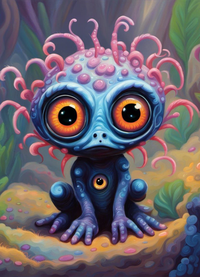 Cute Alien Being in Black Light Art Style